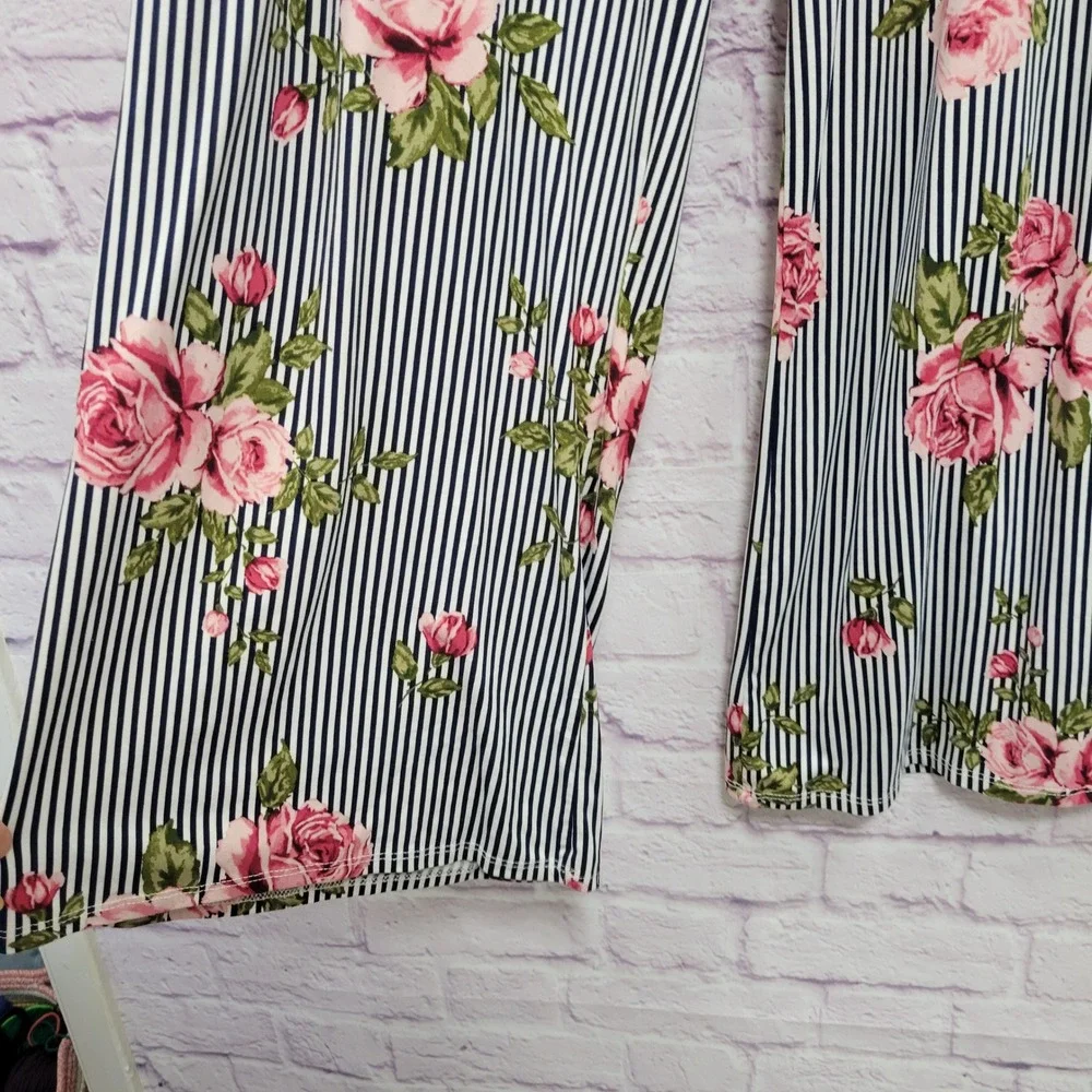 Wilde Floral Striped Wide Leg Pants 1X‎ Flowy Cottagecore Cozy Loungewear Hippie